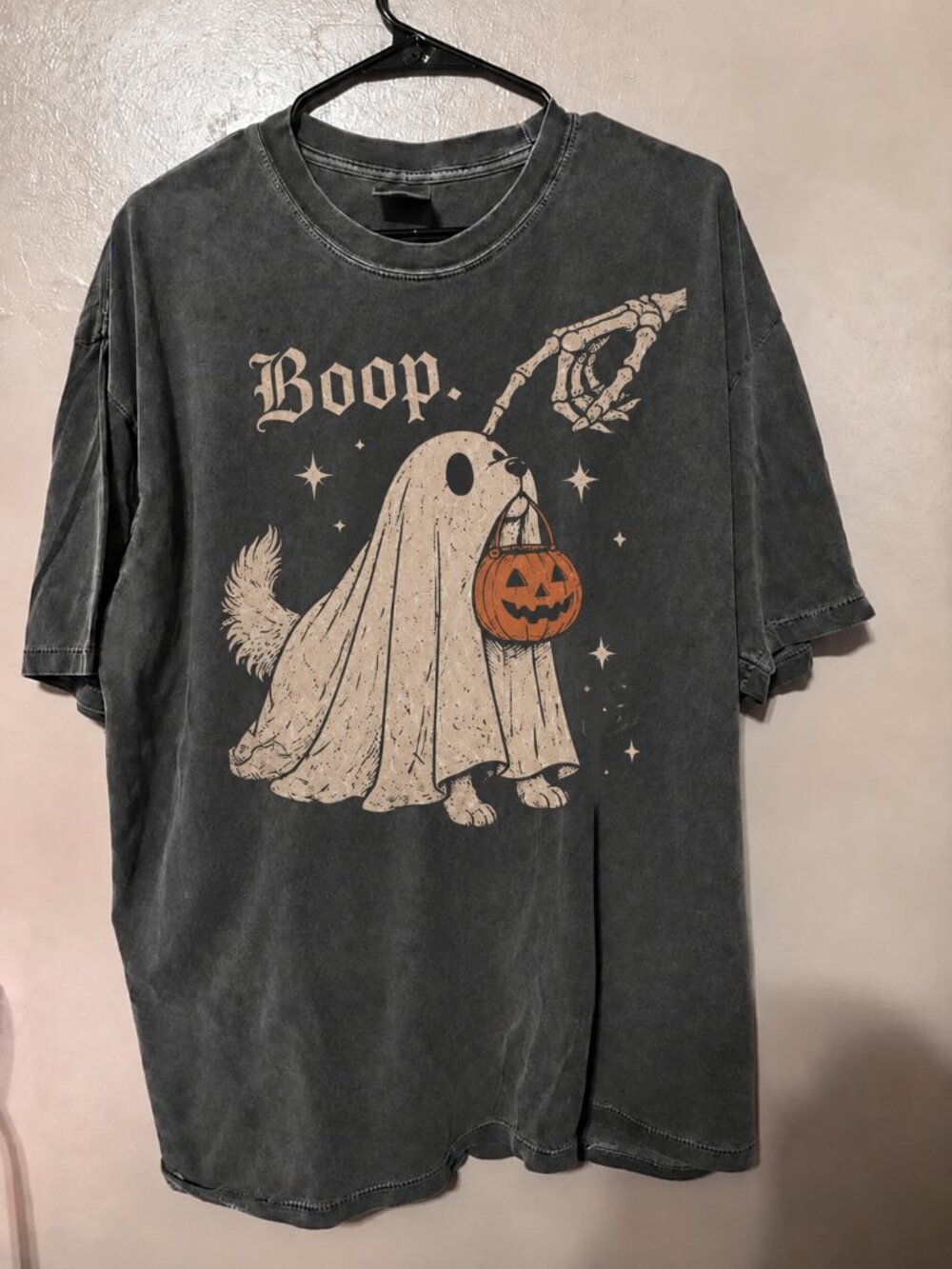 Comfort Colors Unisex Skeleton Hand Boop Ghost Dog Graphic T-Shirt - Charcoal Si